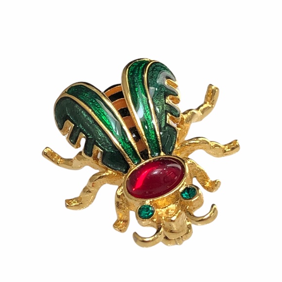 VINTAGE JOAN RIVERS ENAMEL & GOLD TONE HONEY BEE BROOCH - Picture 12 of 16